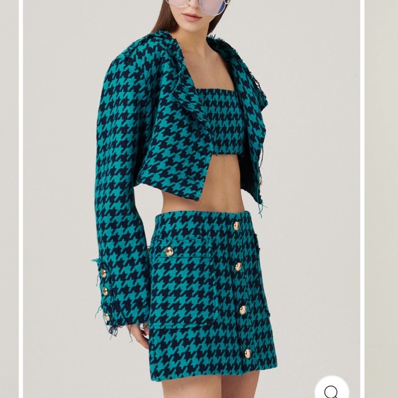 Storets 3 piece houndstooth tweed skirt crop top jacket set - Picture 4 of 6